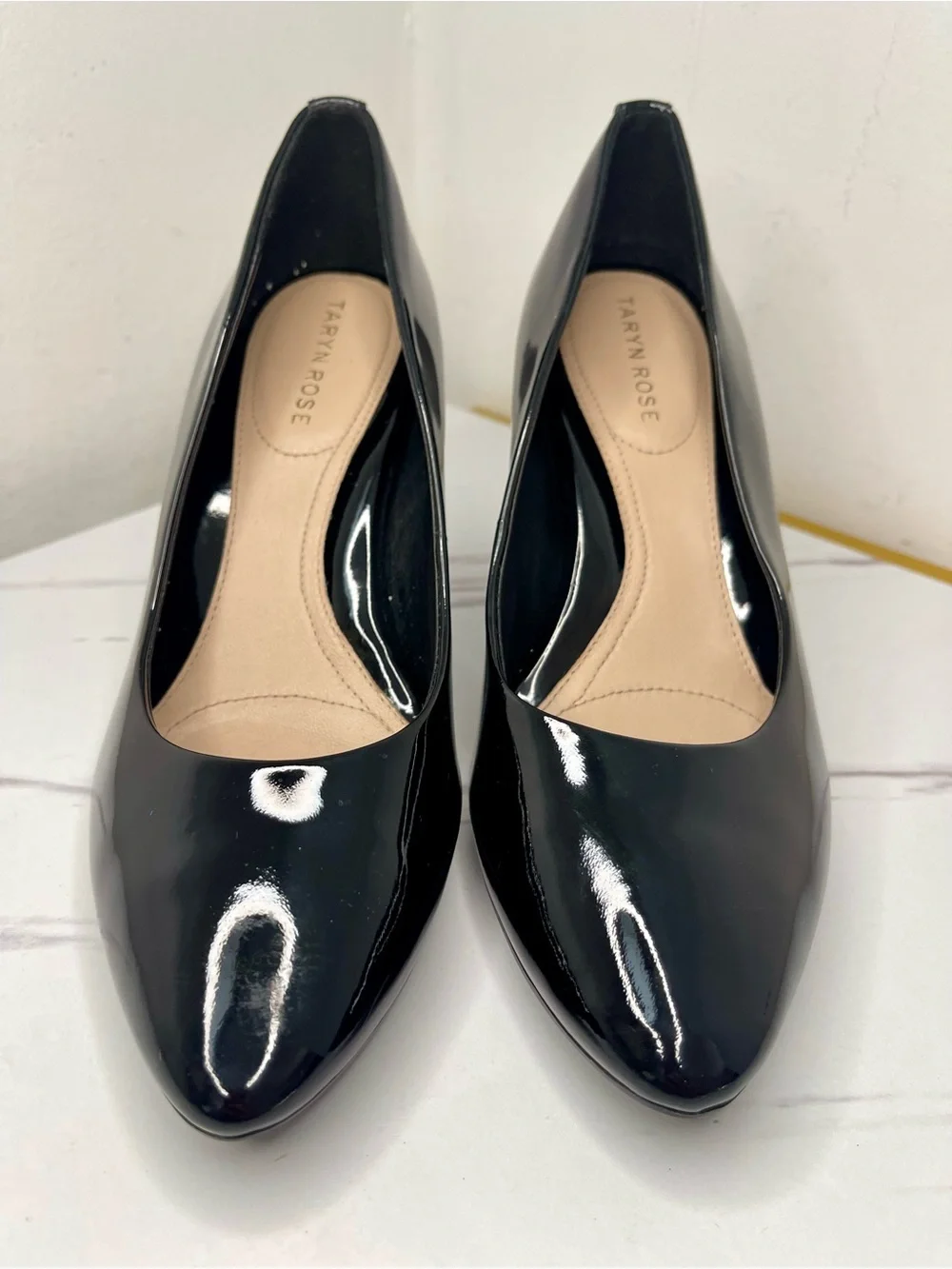 Taryn Rose Black Patent Leather Wedge Pumps Size 7.5